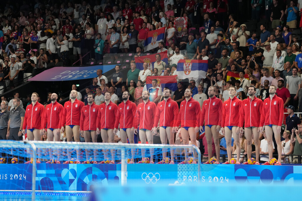 Utakmica finala Srbija - Hrvatska za zlatnu medalju na OI u Parizu, intoniranje himne